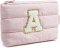BAGSMART Personalized Makeup Bag with Initial, Pink Small Cosmetic Travel Organizer, Water-Resistant Pouch for Women & Teens for Bridesmaid Graduation (Initial-A, Small)