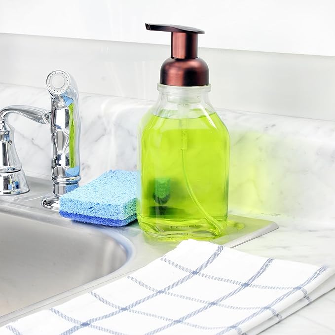 Cornucopia Brands 16-Ounce Square Glass Foaming Soap Dispensers (2-Pack, Clear Bottle w/Bronze Color Pump)