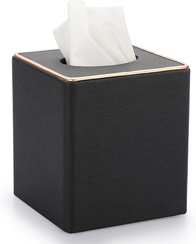 Sumnacon Tissue Box Cover Square Tissue Box Stylish Linen Tissue Box Holder with Magnetic Bottom, Cube Tissue Cover for Living Room Bathroom Table Desk Countertop Home Office Car Hotel, Black