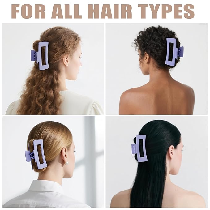 TOCESS Hair Claw Clips for Women - 8PK Large Neutral Matte Square Jumbo Hair Clips for Thick, Thin, Long, Short, Curly Hair Girls, Big Jaw Clip Set for Daily Use (Lavender Purple)