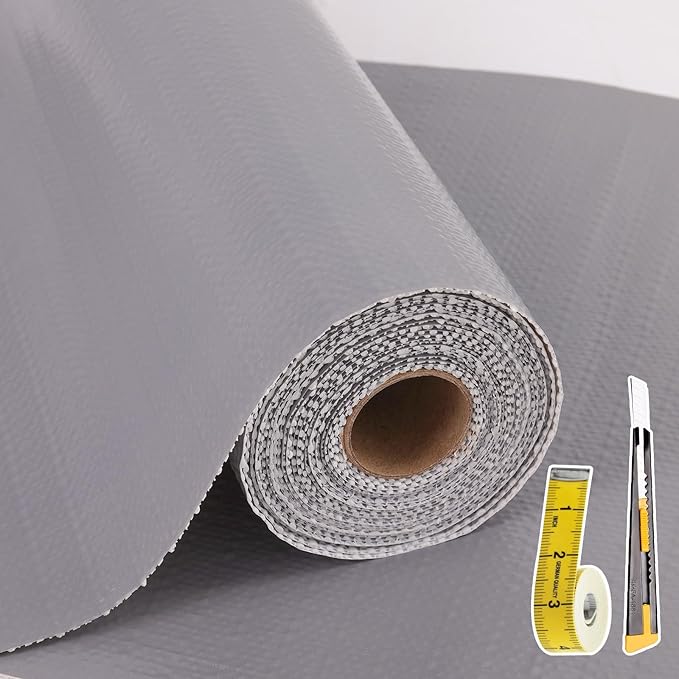 Shelf Liners for Kitchen Cabinets Non Adhesive Drawer Liner 23.6in x 30FT Pure Grey Thickened Shelf Liner Strong Non-Slip Easy to Clean for Tool Box Refrigerator with Knife and Tape Measure