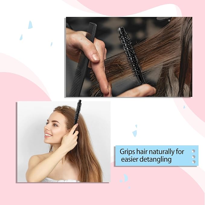 Small Round Nylon Bristle Curling Brush for Women's Hair Styling - Mini Quiff Roller for Blow Drying, Lifting Bangs, and Short Curly Hair, Beard Grooming Brush for Men