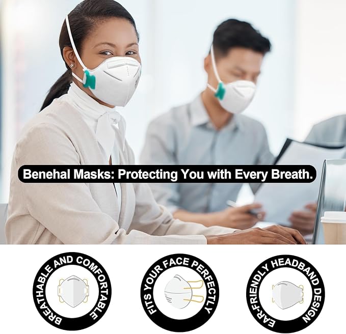benehal NIOSH Approved N95 Mask Particulate Respirators, Pack of 25 N95 Face Masks, Individually Wrapped,White