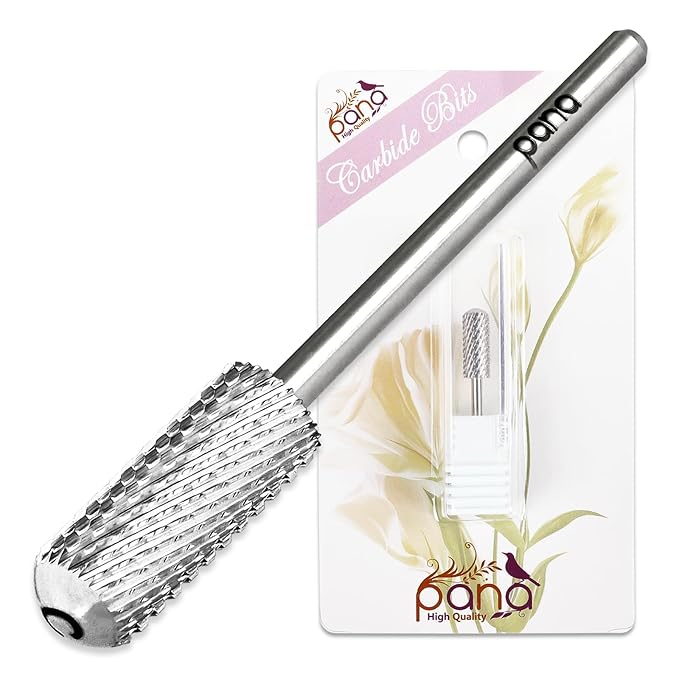 PANA 3/32" Small Smooth Round Top Safety Carbide Nail Drill Bit for Gel Polish & Acrylic Removal Nail Salon Manicure Pedicure Electric File Tools (Small Barrel - Silver, Coarse)