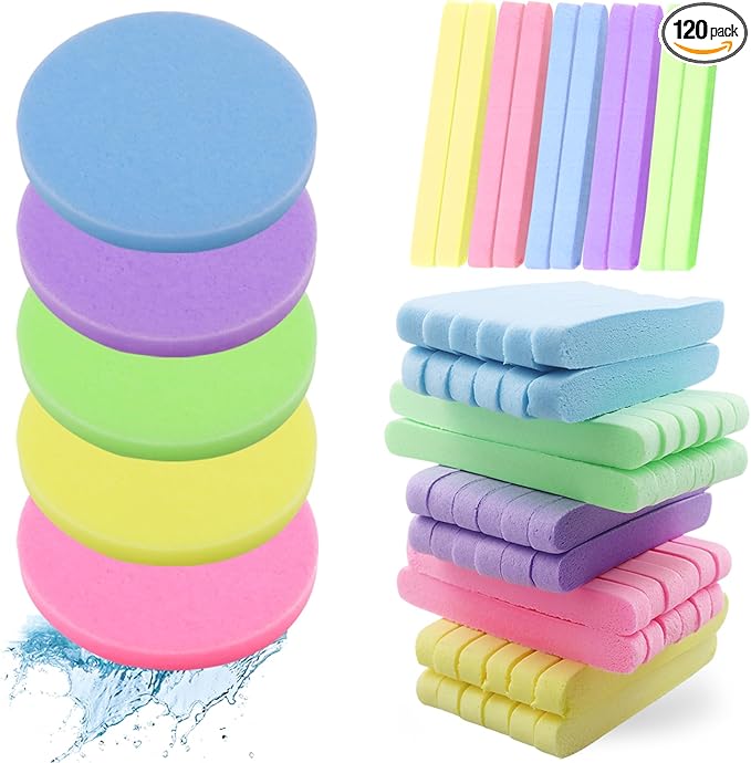 120 Count Compressed Facial Sponges, Face Cleansing Sponge for Estheticians Compress Exfoliating Spa Wash Round Makeup Removal Pads for Women