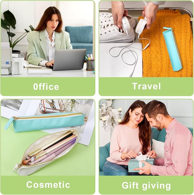 2pcs Small Leather Pouch Mini Cosmetic Bag for Purse Small Make Up Bag with Zipper Portable Small Cosmetic Organizer for Women and Girls(blue white)