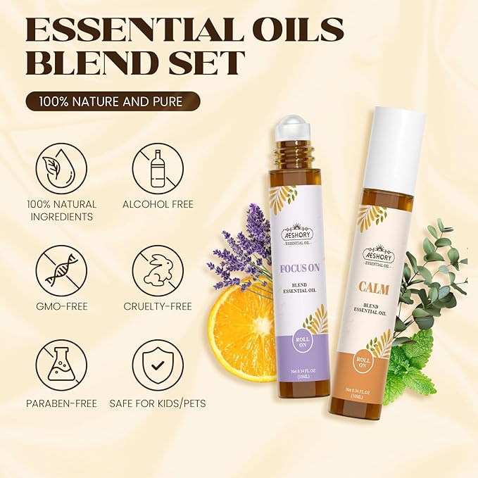 Essential Oils Roll On Set,Valentines Day Gifts for Her(Calm, Relax, Breathe, Focus on, Sleep, Renew), Natural Aromatherapy Oil Blend Kit with Roller Ball for Massage, Body Skin Care, Relaxation Gift