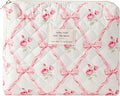 uekeboag Quilted Cotton Makeup Bag,Coquette Quilted Toiletry Bag for Women and Girls,Floral Coquette Pouch,Cute Kawaii Travel Cosmetic Bags(Pink Bow)