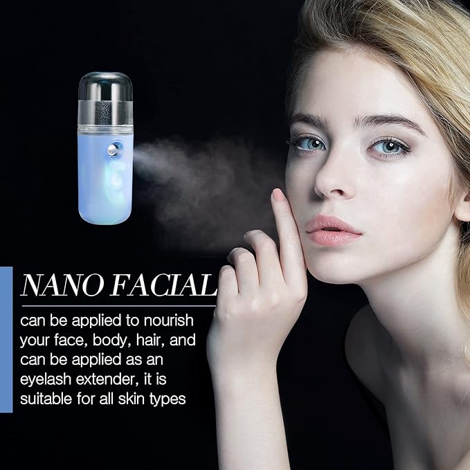 Honoson 2 Pack Nano Facial Mister Spray Bottle Handheld Humidifier Portable Face Mister for Eyelash Extensions USB Rechargeable 1 oz Mini Skin Care Machine for Daily Makeup(Black and Blue)