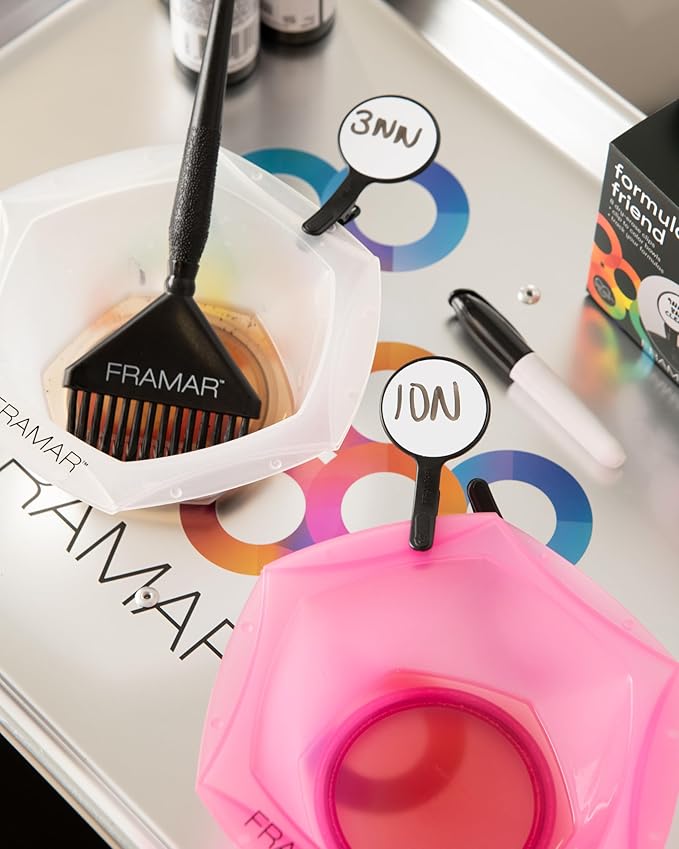 FRAMAR Formula Friend Clips 8 Pack – Easy Wipe Dry Erase Labels That Clip To Hair Dye Bowl, Rubberized Matte Grip & Marker, Clip For Hair Color Bowl, Hair Toner Formulas, Color Bowls For Hairstylist