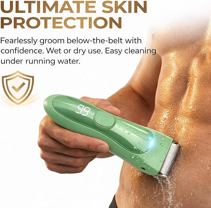 Manscape Groin & Body Hair Trimmer for Men Women – Waterproof Pubic Hair Shaver & Ball Groomer with LED Light – No-Nick Ceramic Blade, 90-Min Runtime, Cordless Wet/Dry Clipper for Sensitive Skin