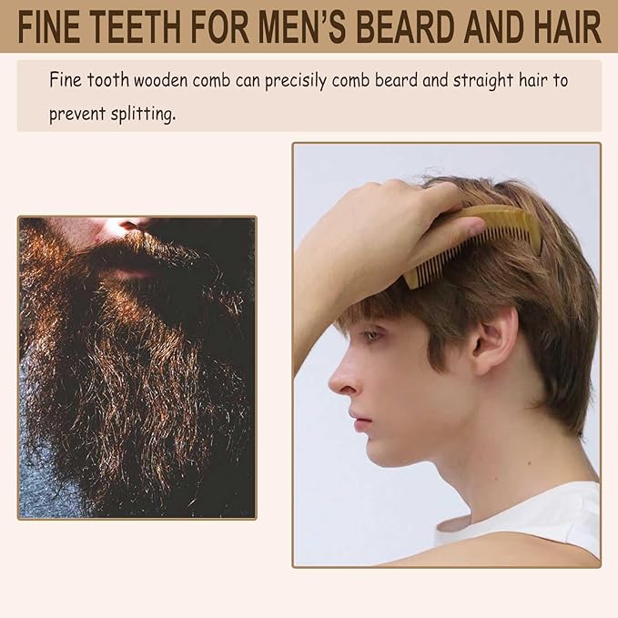 2 Pack Wooden Comb, Beard Comb for Men, Hair Combs for Women - Green Sandalwood
