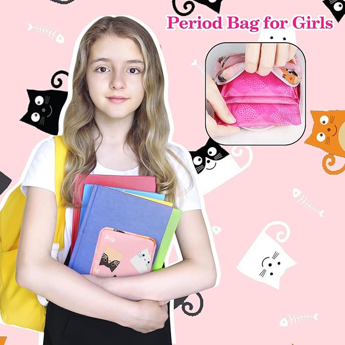 Period Bag Pouch, Canvas Sanitary Napkin Storage Bag for Girls Womens, Portable Sanitary Napkin Period Pad Pouch for Purse, Small Make Up Bags(5170, Pink)