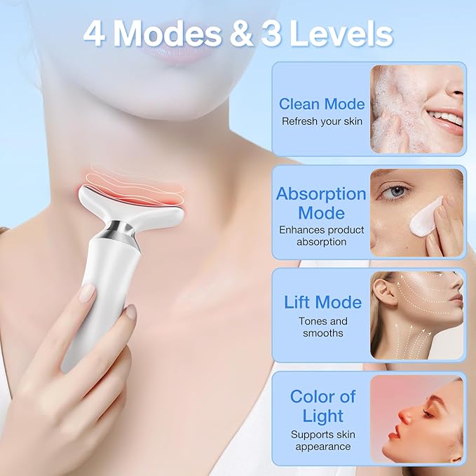 Facial Massager for Face and Neck, 7-in-1 Face Neck Massager Tool with 4 Modes, Beauty Device Facial Massage for at-Home Skin Care