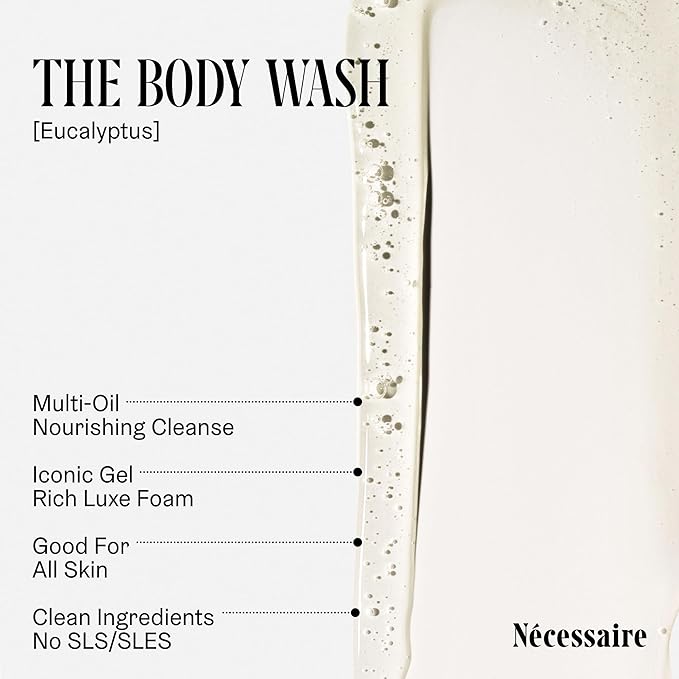 Nécessaire The Body Wash Eucalyptus — Multi-Oil Shower Gel Body Wash for Women + Men. Non-Comedogenic + Hypoallergenic for Sensitive Skin with Niacinamide. 500ml/16.9 fl oz