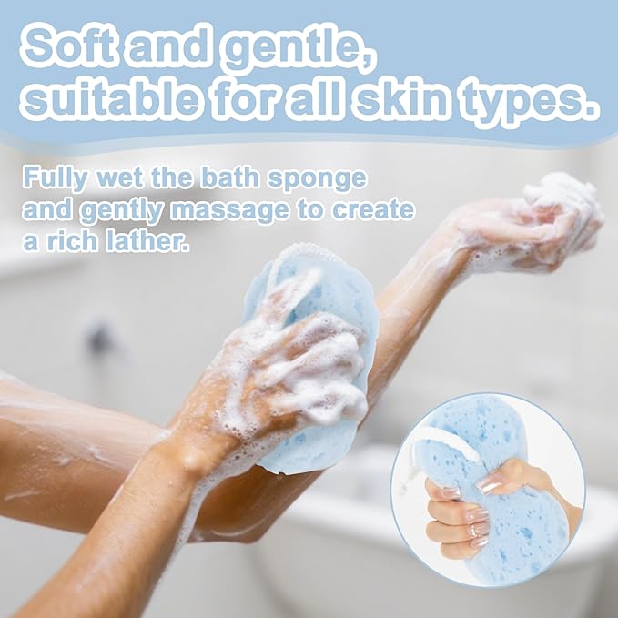 5Pcs Bath Sponge - Sponge Loofah Body Scrubber Bath Sponges for Shower Soft Exfoliating Shower Pouf Body Sponges for Women, Men, Teenager Large Size Rich Lather 3 Colors