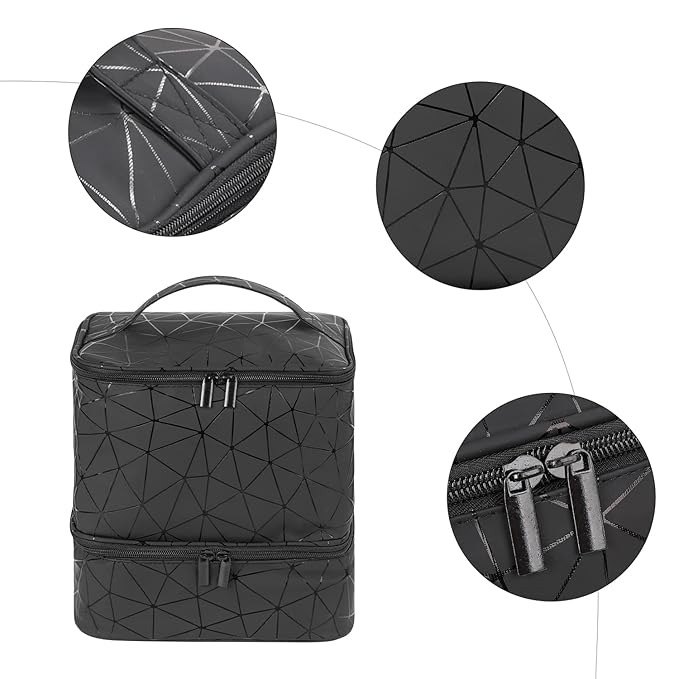 Nail Polish Storage Organizer Double Layer Gel Nail Polish Bag for Nail Dryer UV Light Carrying Case Holds 30 Bottles Travel Portable Compartment Case for Manicure Supplies, Black (BAG ONLY)