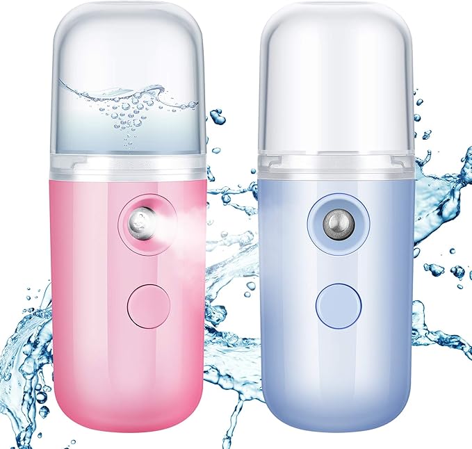 Honoson 2 Pack Nano Facial Mister Spray Bottle Handheld Humidifier Portable Face Mister for Eyelash Extensions USB Rechargeable 1 oz Mini Skin Care Machine for Daily Makeup(Blue and Dark Pink)