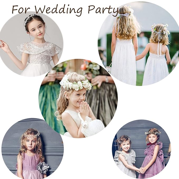 Flower Girl Hair Accessory - Princess Headpiece with Pearl Headband for Kids, Bridal Wedding, and Women (Rose Gold)