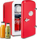 HealSmart 4L Mini Fridge with Observation Window, 6 Can Capacity, Freon-Free and Portable Cooler and Warmer, Cosmetics/Food/Beverage, Red New