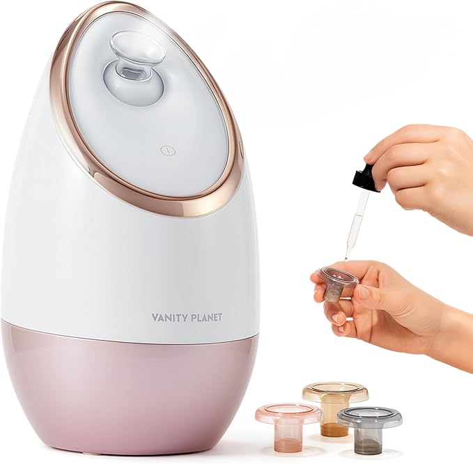 Vanity Planet Aira Ionic Facial Steamer (Rose Gold) - Pore Cleaner That Detoxifies, Cleanses and Moisturizes - Adjustable Nozzle, Water Tank with 3 Essential Oil Baskets