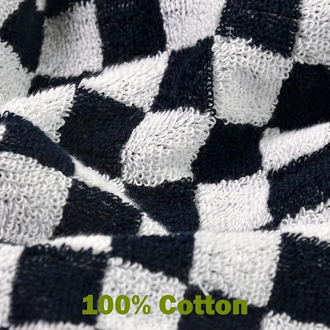 Jacquotha Washcloths 12 Pack Checkered - Wash Cloths for Showering (13"x13") in Black, Multi-Purpose Bathroom Face Cloths, Soft and Quick Dry