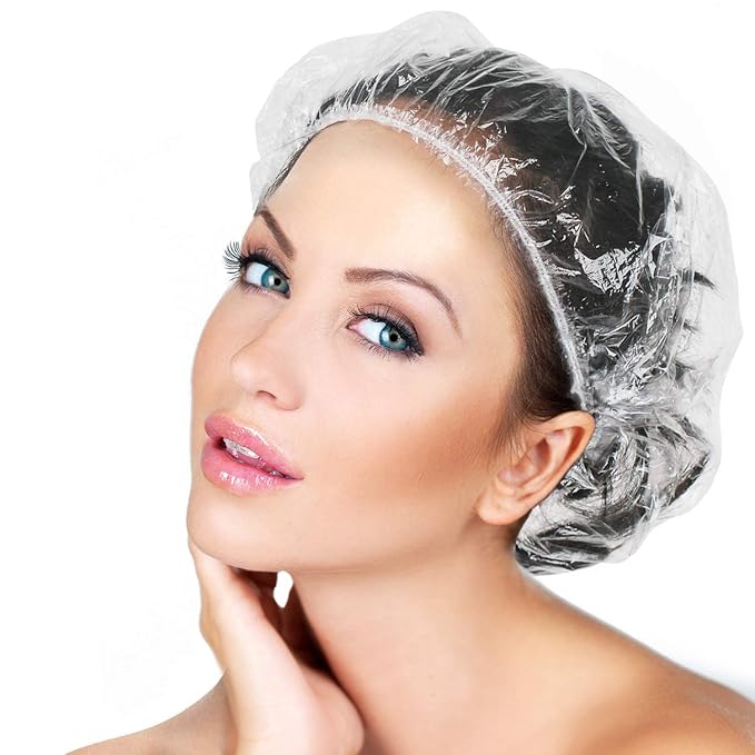 50PCS Disposable Shower Caps, Plastic Clear Thickening Bath Hair Cap and Thick Waterproof Bath Caps for Hair Treatment, Spa, Hotel and Hair Solon, Home Use,Portable Travel