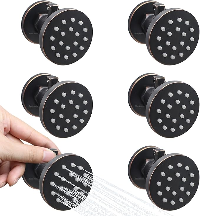 Solid Brass Shower Body Spray Jets with On Off Switch Oil Rubbed Bronze Round Shower Body Sprayer Massage Spa Wall Side Jet, Flow Can Be Controlled, Showerhead Can Swivel, 6 Pcs