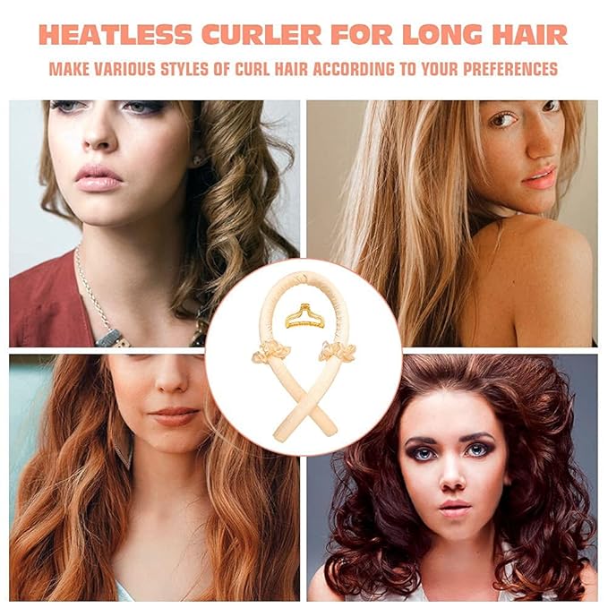 Heatless Curling Rod Headband No Heat Silk Ribbon Hair Roller Curls with Hair Claw Clip Lazy Natural Soft Wave DIY Styling Tool for Sleep in Overnight (Yellow)