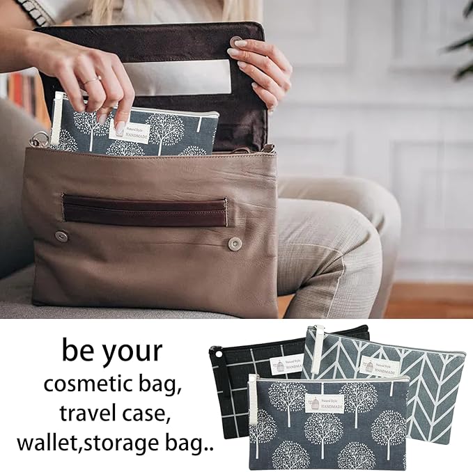 3 Pcs Canvas Bag Multi-Function Small Zipper Pouch Cute Travel Bag for Women