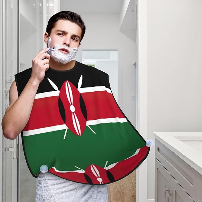Flag Of Kenya Print Beard Bib Apron For Men, Beard Hair Catcher For Men Shaving Trimming,Beard Cape Cloth