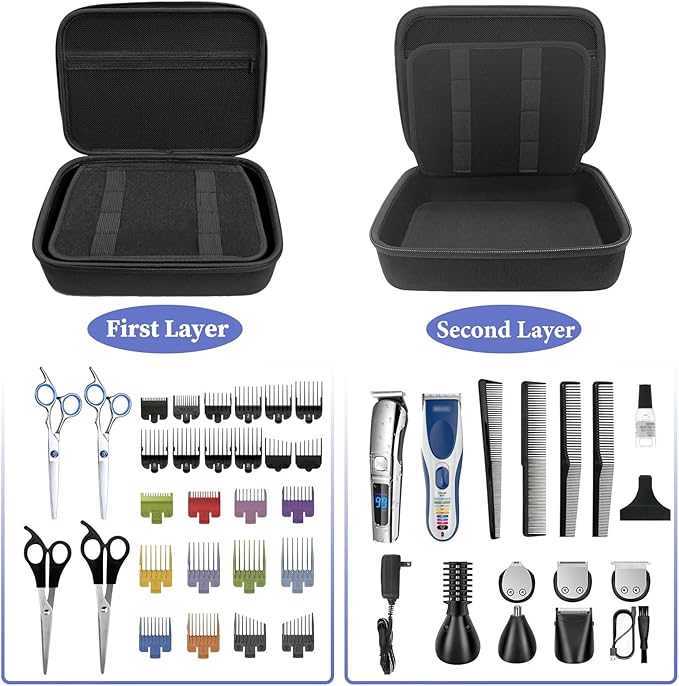 Hard Clipper Case for Barbers, Hair Clippers Travel Case for Hatteker/Oneisal/Wahl 5star/Andis Razor Guard Grooming Kits, Hair Cutting Barber Supplies Holder, Trimmer Organizer Storage Bag