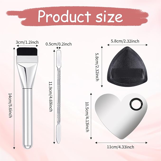 Makeup Mixing Palette Korean Set with Foundation Brush and Spatula, Professional Stainless Steel Heart Makeup Palette Reusable Beauty Tools for Facial Cosmetic,Nail Art,Pigment Blending