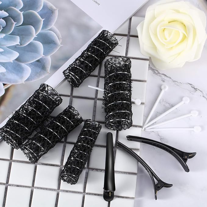 48 Pieces Wire Mesh Hair Rollers Set Hair Perm Rods Hairdressing Wave Curlers with Duck Teeth Tresses Clips(0.71/0.87/1.1 Inch)