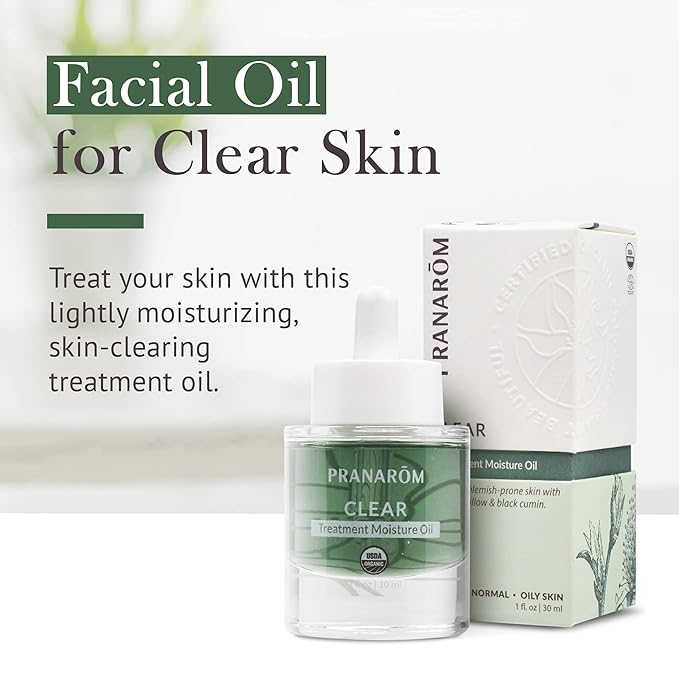 Pranarom - Clear Treatment Moisture Oil 1oz - For Oily & Blemish-Prone Skin - Hydrating Facial Oil - Balances Skin - Includes Organic Essential Oils