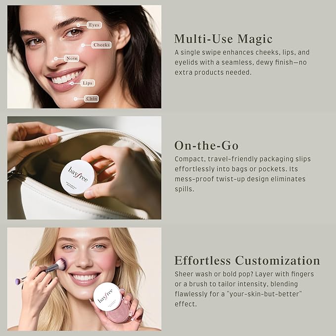 bayfree Multi Glow Balm, Cream Blush for Cheeks, Blush Balm Face Makeup, Radiant Finish, Hydrating, Creamy, Lightweight & Blendable Color, Face Makeup 0.63 Oz