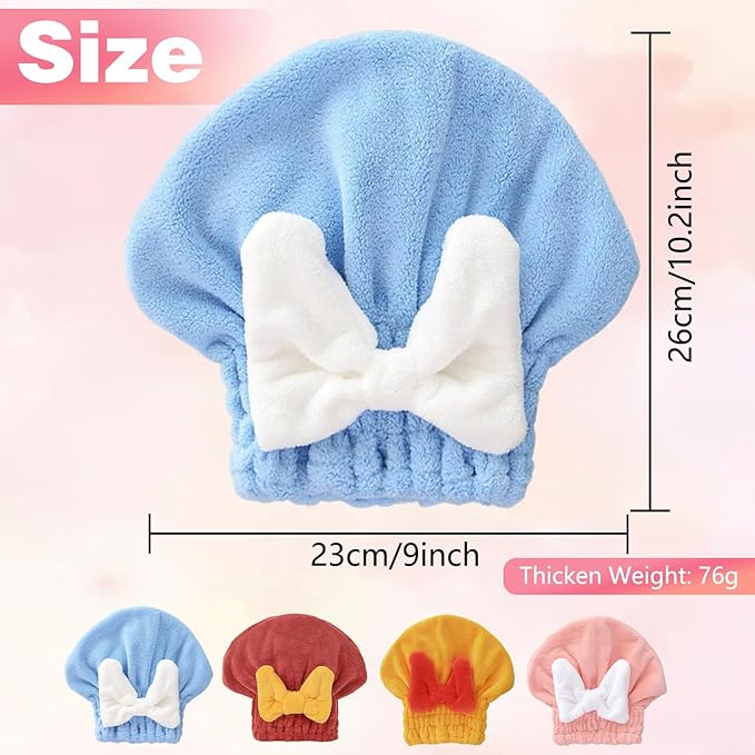 Microfiber Hair Drying Caps, Christmas Absorbent Hair Towel Wrap for Women Wet Hair Quick-Drying Hair Towels, Soft Bow Tie Wet Hair Towel Wrap for Party Favors Goody Bag Filler (Pink+Blue)