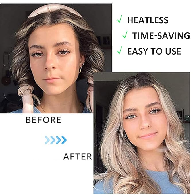 Heatless Curls Overnight,Hair Curlers to Sleep In,No Heat Satin Curling Rod Set Rollers,Sleeping Blowout Headband, Foam Curly Tie Ribbon Styling Tool for Long Hair