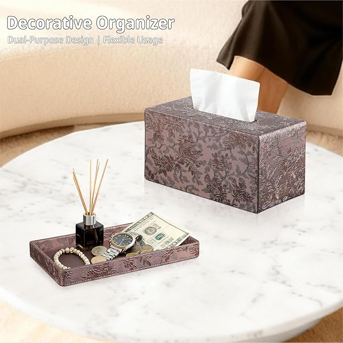 YAPISHI Large Tissue Box Cover Rectangle with Tray Storage, PU Leather Facial Tissue Holder, Fits 230-Count Family Size Kleenex, Modern Nightstand Organizer for Bathroom Office Home Decor