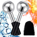 Baderke 2 Pcs Ice Globes for Face Stainless Steel Cooling Globes Unbreakable Cooling Roller Women Ice Balls Cryo Sticks Facials Skin Care for Dark Circles, Puffiness(Silver (Black Handle))