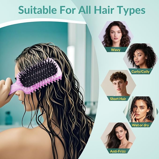 Curl Defining Brush, Curly Hair Brush Products for Effortlessly Detangling Shaping and Styling Women's Men's Curls on All Wet or Dry Hair Types, Reduces Frizz (Marble Purple)