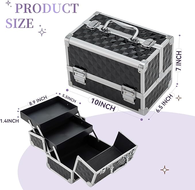 Leeora&Leekoo Makeup Train Case Cosmetic Box Portable Makeup Case Organizer 2 Trays Makeup Storage with Mirror for Cosmetologist Aesthetic Supplies Nail Tech Traveling Makeup Box (Watercube)