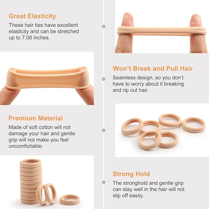 Bessrung 100 Pcs Thick Seamless Tan Hair Ties, Ponytail Holders Hair Accessories No Damage for Thick Hair,Suitable for Everyday Use(Light Blonde Colors)
