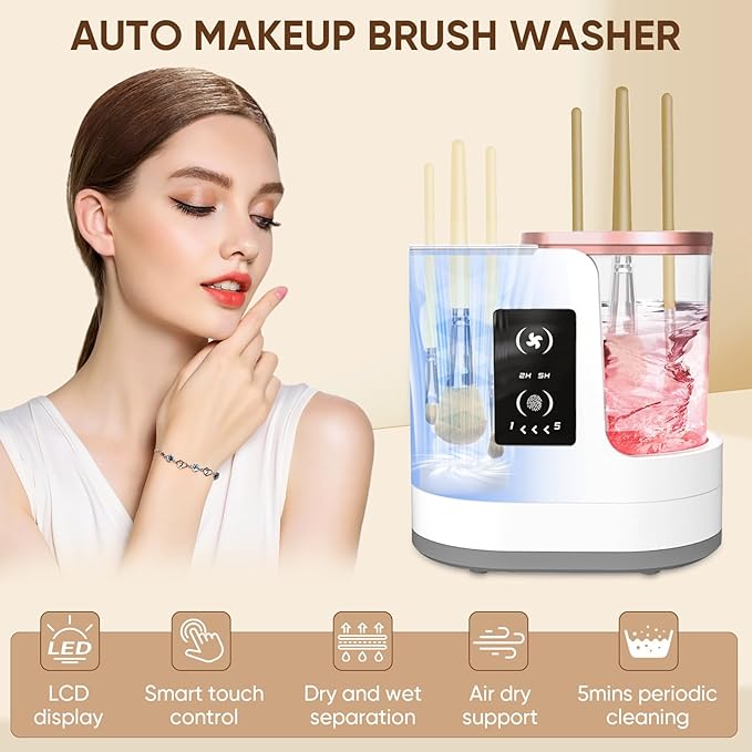 3-in-1 Electric Makeup Brush Cleaner with Dryer & Holder–Automatic USB Cleaning Machine for All Makeup Brush Sizes, Portable Quick-Dry Tool for Cosmetic Brushes