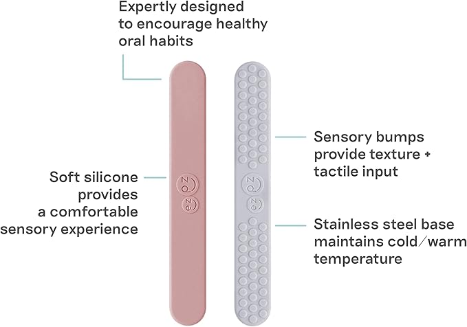 ezpz Sensory Tongue Depressors - All Ages (2 Pack in Blush/Pewter) - Silicone/Stainless Steel Tongue Depressor for Visibility Into The Mouth + Healthy Oral Care Routine