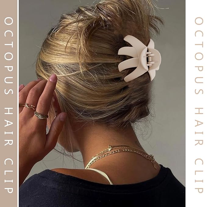 4 Pcs Octopus Hair Clips for Thick Hair - Large Claw Clips for Women, Matte Neutral Color, Strong Grip Non-Slip Jaw Clips