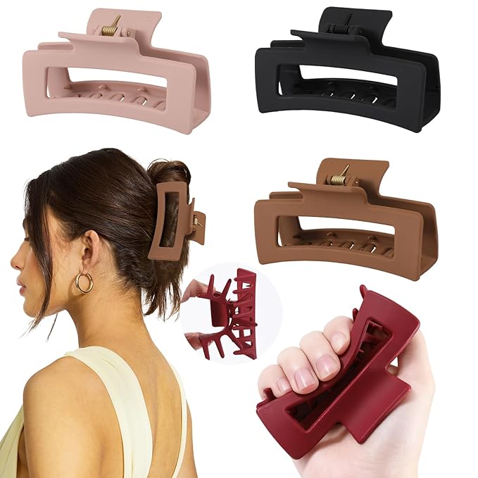 4 PCS Silicone Flexible Hair Claw Clips for Women, Cloud Soft Clips, Hair Claw Clips for Hat, Jumbo Claws clips for Thick Hair, Unsnappable Non-slip Rectangle Hair Clips
