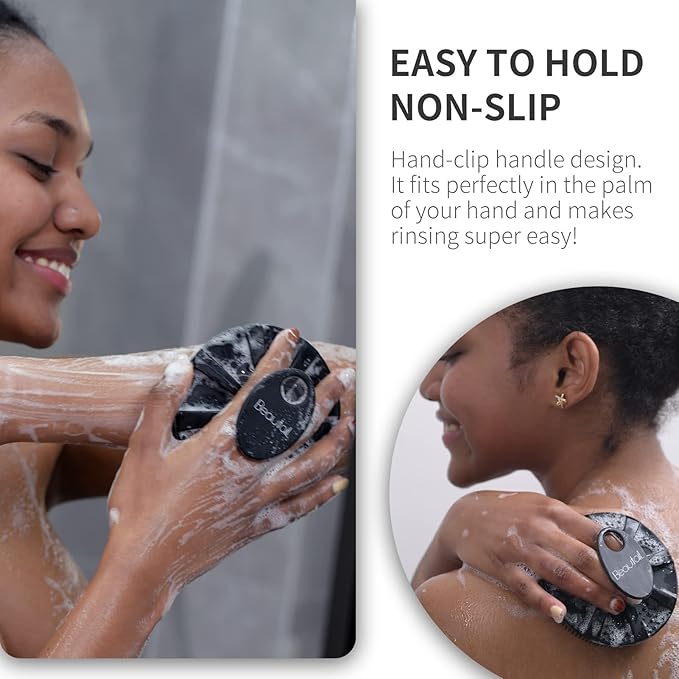 Silicone Body Scrubber 2 Pack, BEAUTAIL Shower Bath Scrubber, More Hygienic Than Traditional Loofah, Lather Nicely, Gentle Exfoliating Brush for Women Men Baby Sensitive Skin, Black+Purple