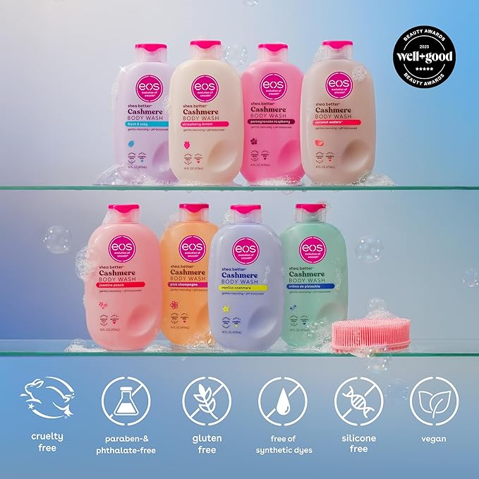 eos Cashmere Body Wash – Vanilla Cashmere, Moisturizing Body Wash, Creamy Gel Formula, with Shea Butter, Glycerin, Vitamin E, pH Balanced, Sensitive Skin, Vegan, 16 fl oz
