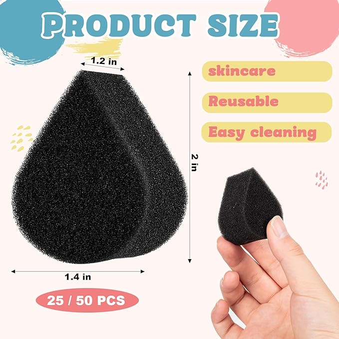 25 Pcs Face Paint Sponges for Kids and Adults Face Painting, Droplet Shaped Facial Makeup Use Paint Sponges, Black Facial Painting Kit Professional for Valentine's Day Gifts, Halloween Make Up Supply